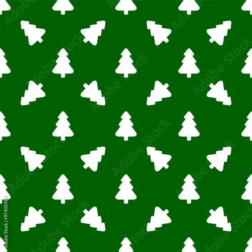 Pattern for wrapping paper. White Christmas tree on a green back © Elena Titova