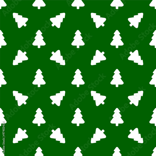 Pattern for wrapping paper. White Christmas tree on a green back