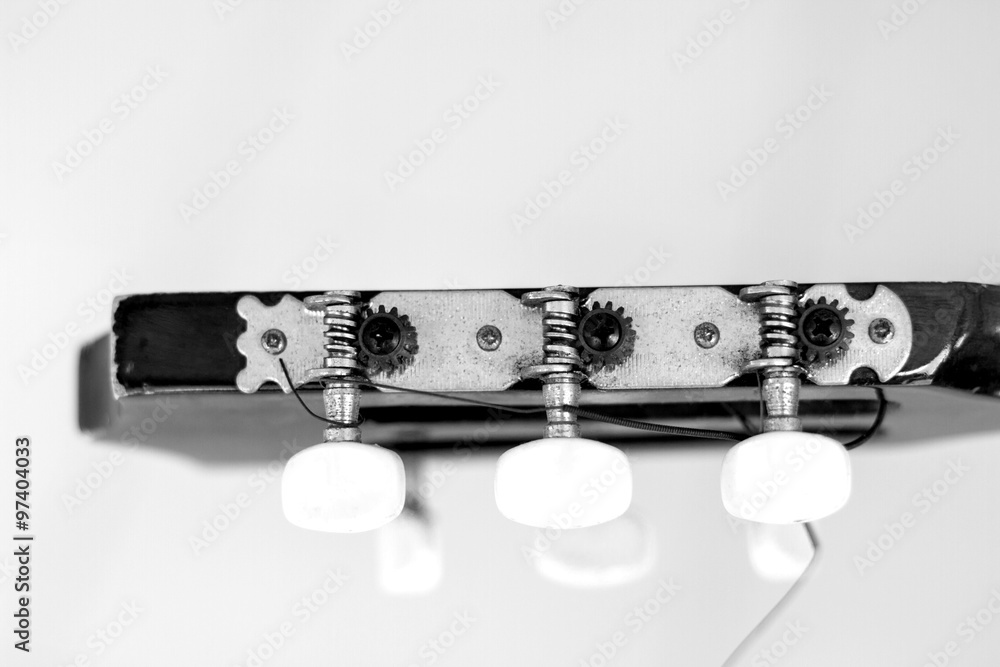 Acoustic guitar, Strings. black and white background
