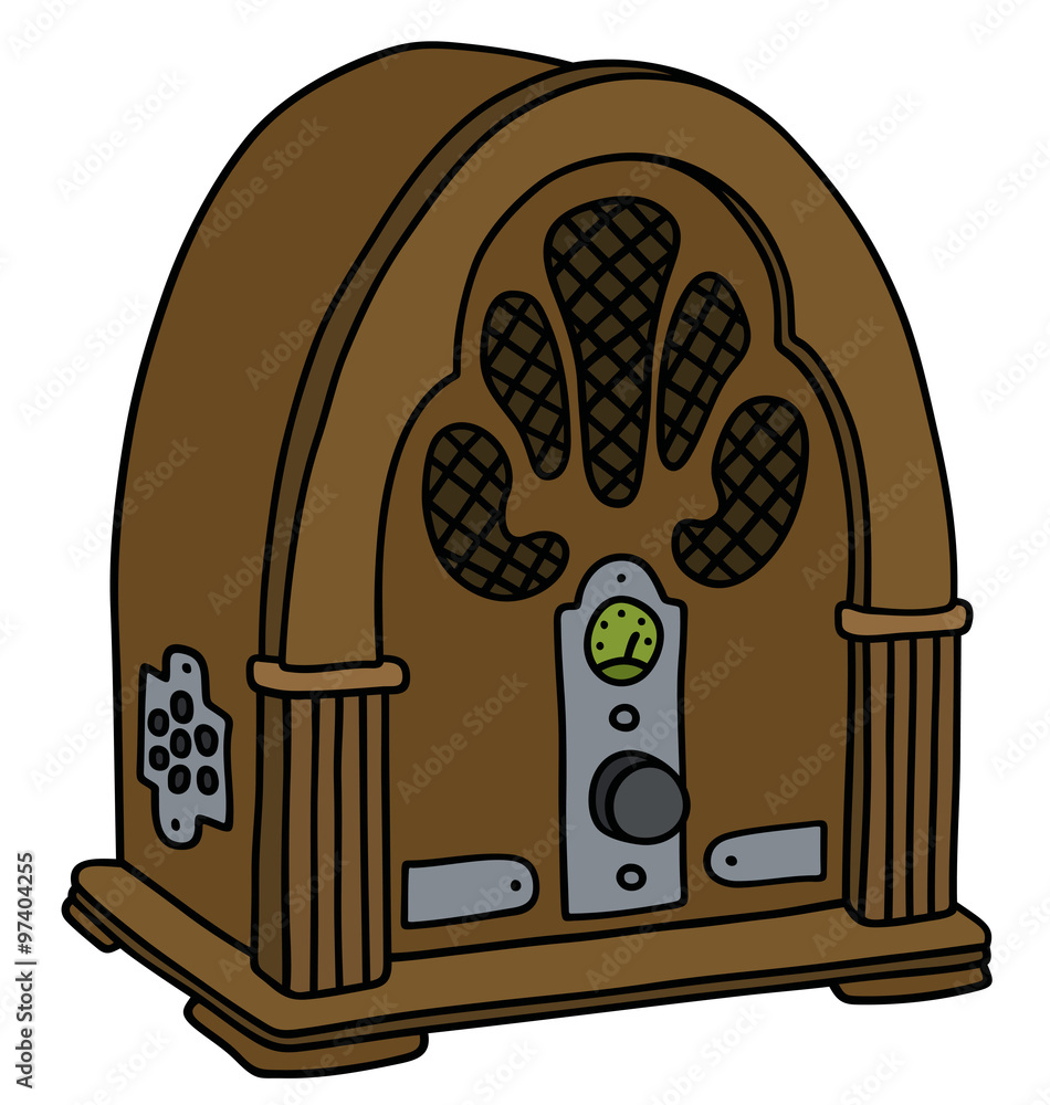 Vintage vacuum tube radio / Hand drawing, vector illustration Stock