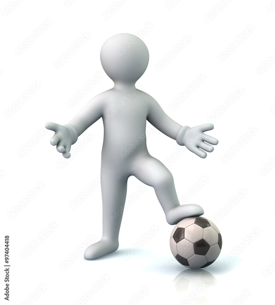 Cartoon character man standing on a soccer ball Cartoon character man standing on a soccer ball