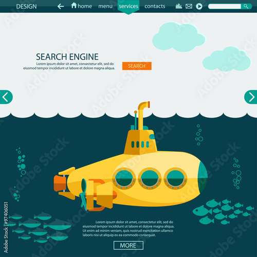 Submarine undersea. SEO website vector template 