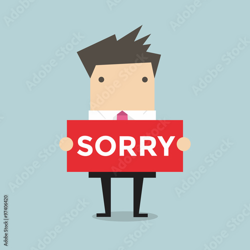 Businessman hands holding sorry sign vector