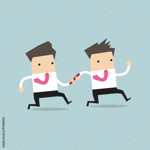 Businessman passing baton to the other in relay race vector