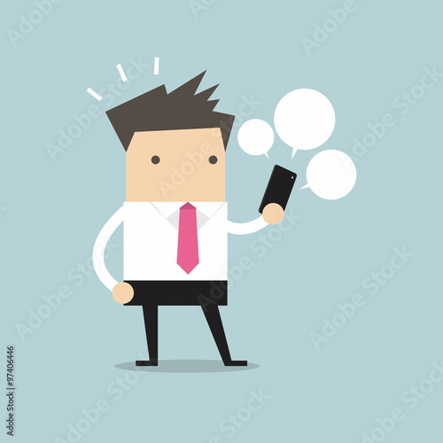 Businessman looking on his smart phone vector