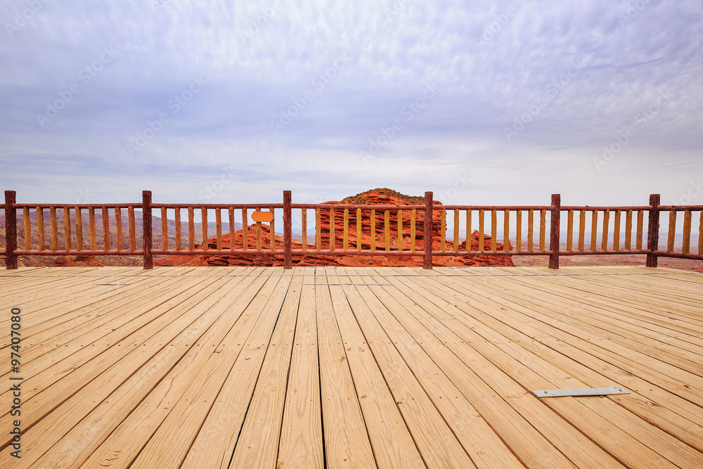 skyline,wooden platform in red sandstone skyline,wooden platform in red sandstone