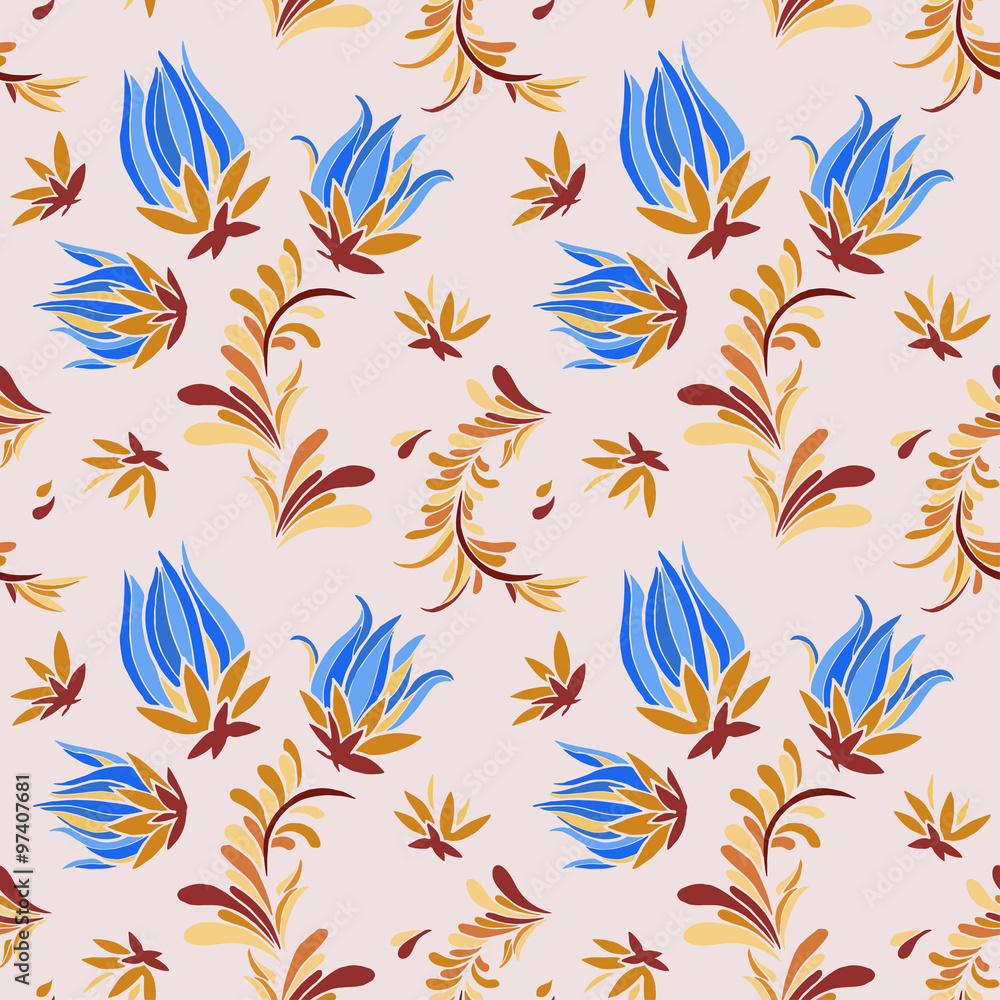 Seamless pattern with hand drawn flowers and floral elements. Seamless pattern with hand drawn flowers and floral elements.