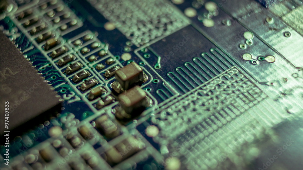 4K close up macro computer motherboard circuits surface rotating dolly