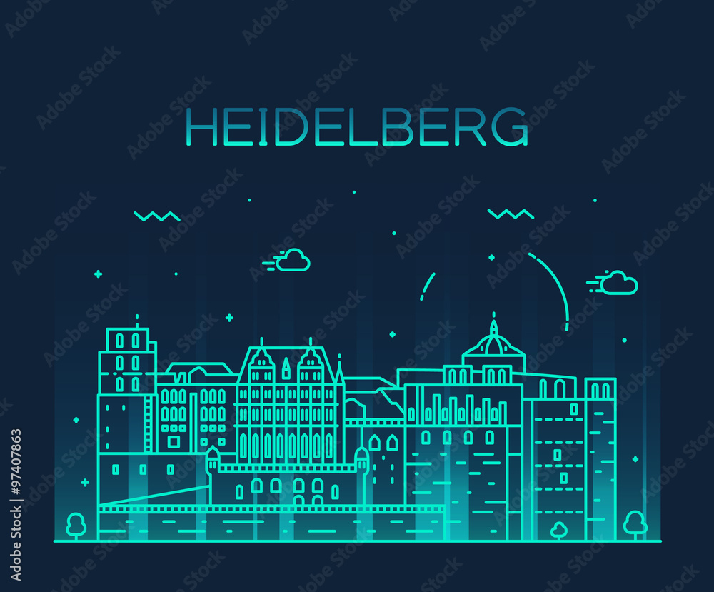 Heidelberg skyline vector illustration linear