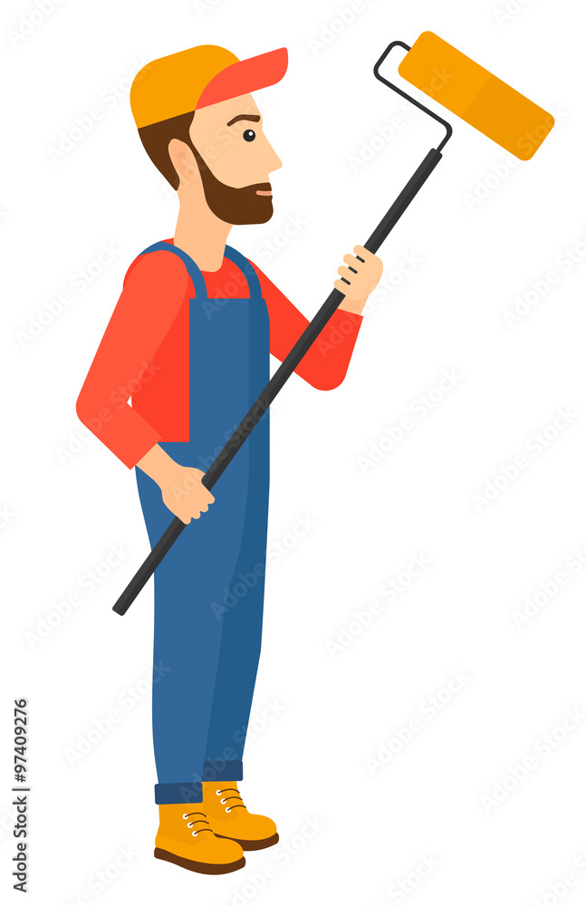 Painter with paint roller. Painter with paint roller.