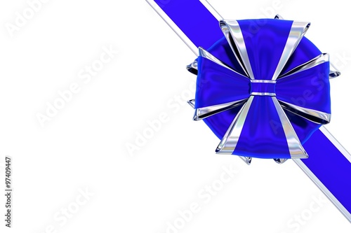 Corner blue gift bow and ribbon isolated on white
