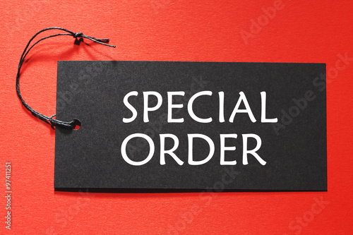 Special Order text on a black tag