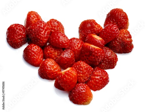 Fresh strawberries arranged as a heart
