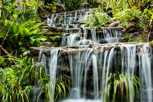 Fototapeta Naklejka Na Ścianę i Meble -  Artificial waterfall in botanic garden