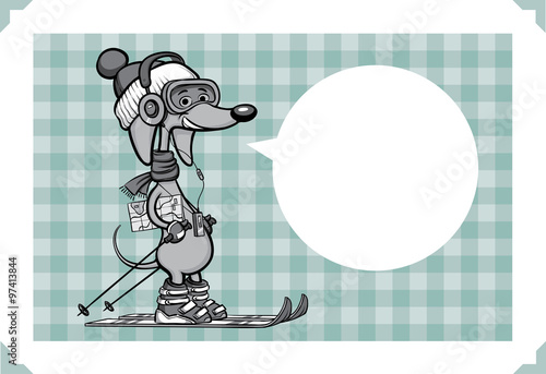 Greeting card with dog skier - place your custom text