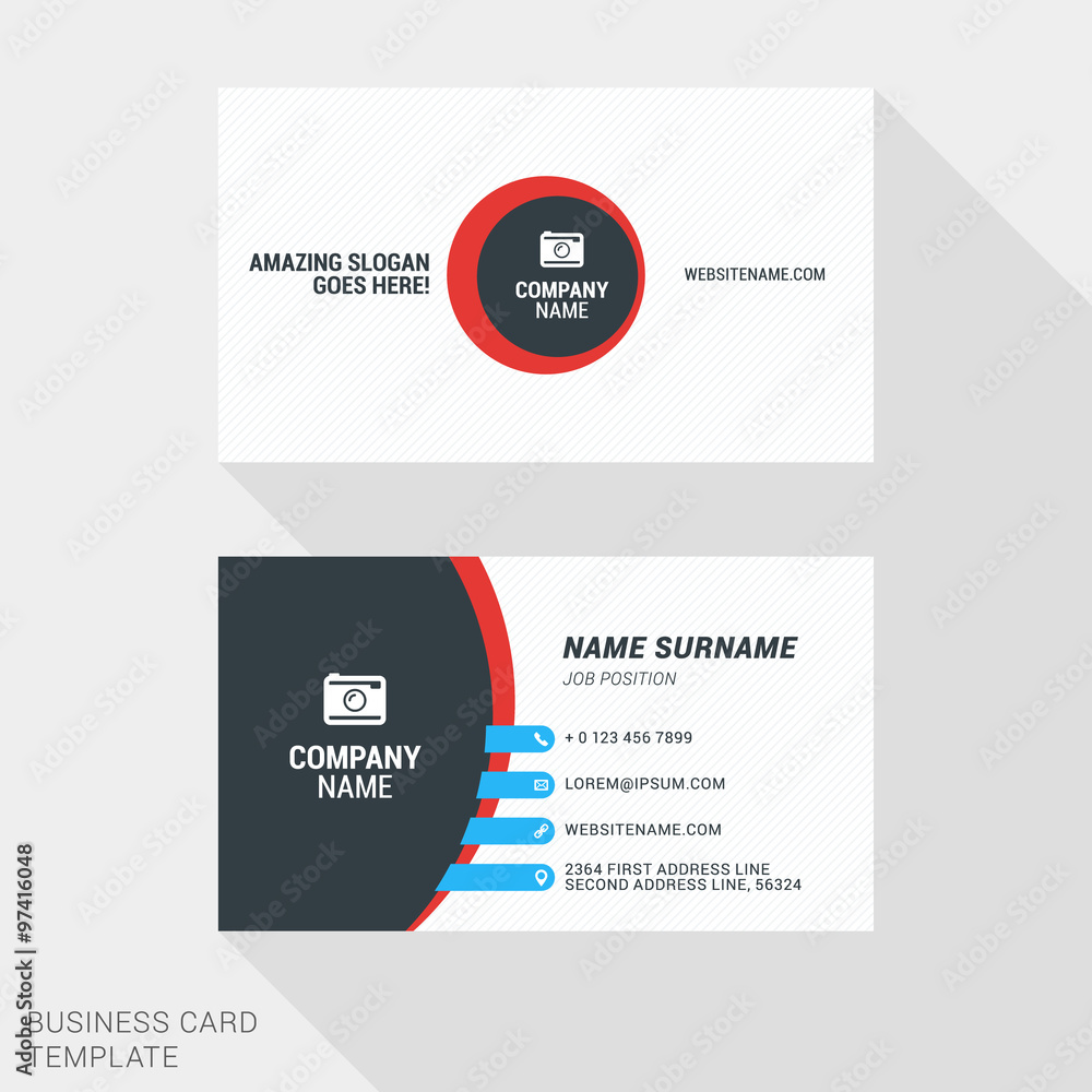 Creative and Clean Business Card Template in Red and Black Colors. Flat Style Vector Illustration Creative and Clean Business Card Template in Red and Black Colors. Flat Style Vector Illustration
