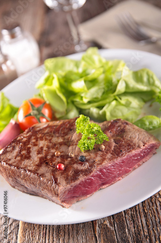 beef steak and salad