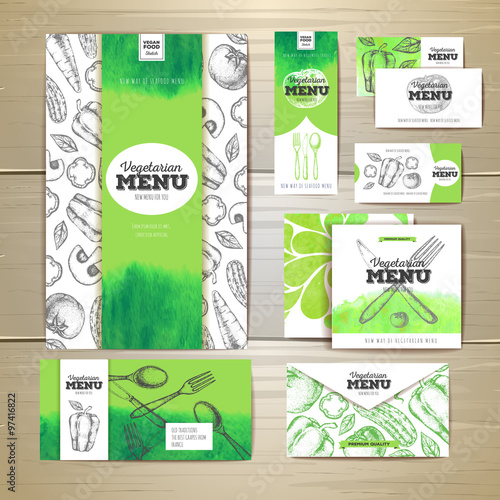 Vintage  vegetarian food menu design. Document template