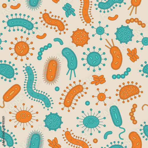Green & Orange Bacteria in repeat pattern - Vector illustration

