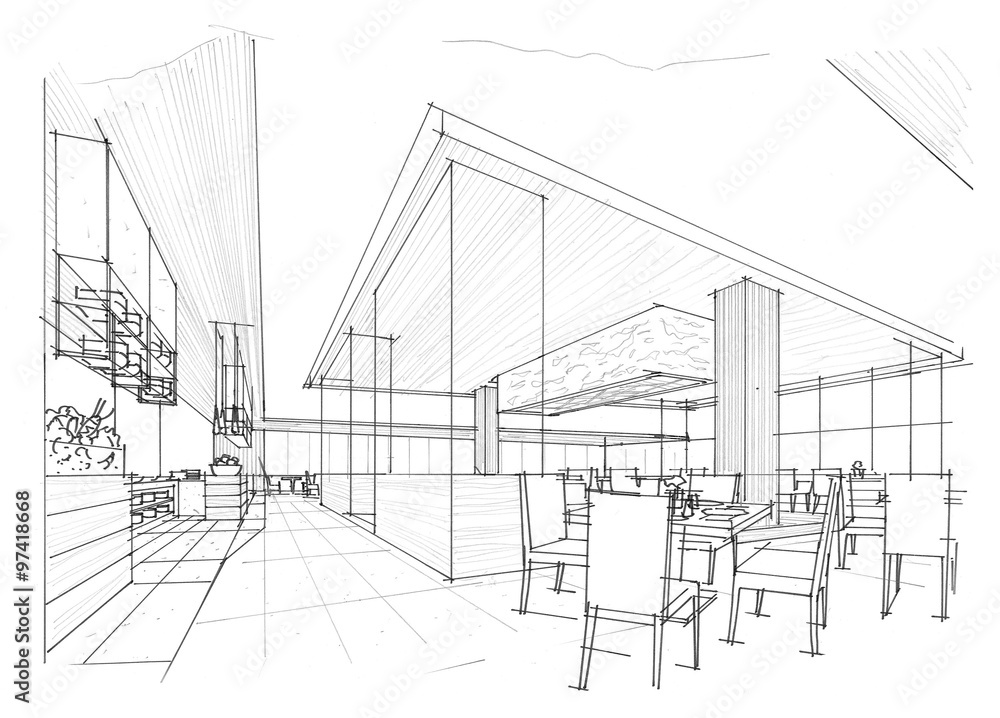 restaurant design of sketch design- Stock Image