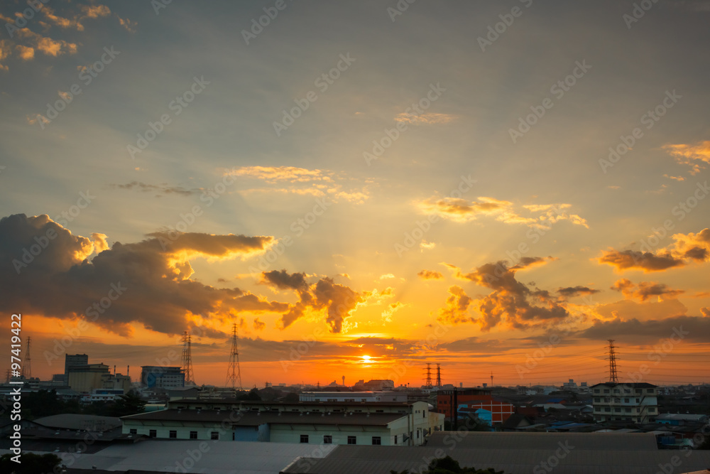View of Bangkok city skyline at sunrise, Thailand