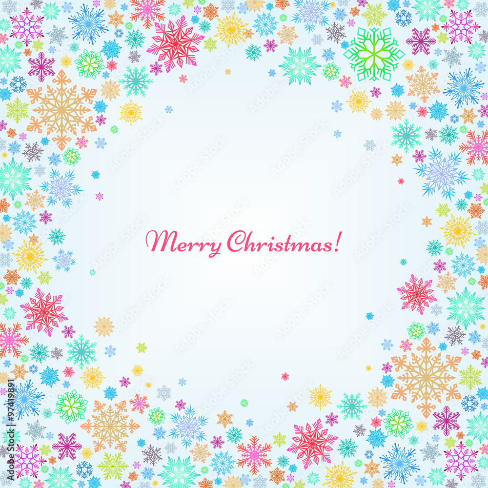 Merry Christmas and Happy New Year Card. Christmas background with snowflakes and space for text in the blue background. Modern flat style. Vector illustration. Merry Christmas and Happy New Year Card. Christmas background with snowflakes and space for text in the blue background. Modern flat style. Vector illustration.
