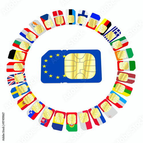 SIM cards represented as flags of European Union countries photo