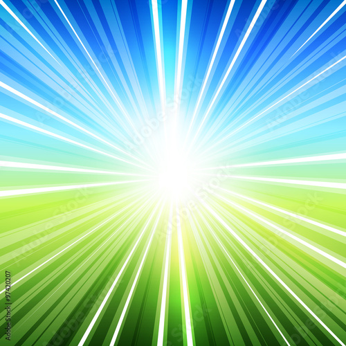 summer background label rays from the center of blue green
