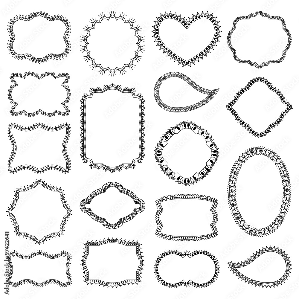 Set of decorative frames with flowers, swirls and hearts. Isolated on white background Set of decorative frames with flowers, swirls and hearts. Isolated on white background
