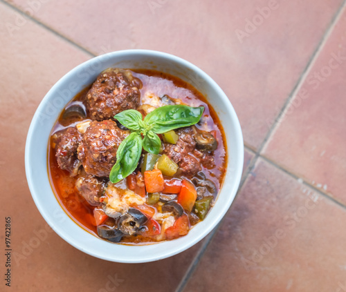 Beef meatballs with tomatoes hot stew