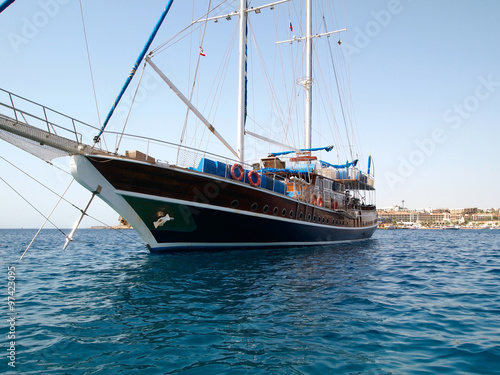 Sailboat against Egyptian shoe