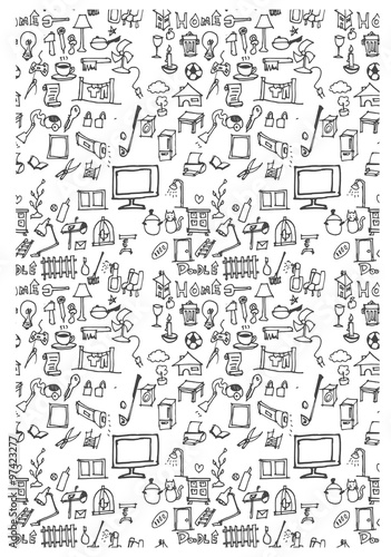 Hand drawn seamless pattern of tools sign and symbol doodles