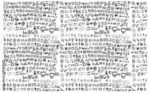 Hand drawn seamless doodle pattern with business symbols