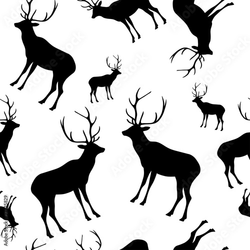 Seamless black and white decorative vector background with decorative deer