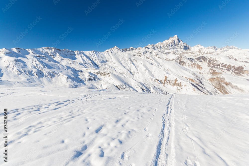 Majestic mountain peaks in winter in the Alps