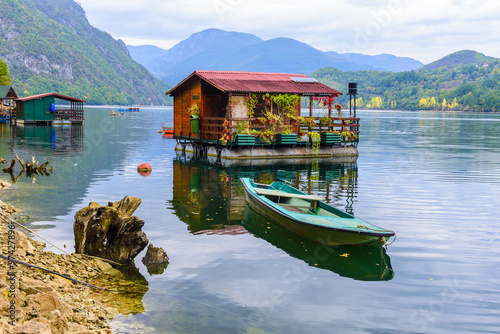 Houseboats of Perucac lake, Tara National Park (Serbia)