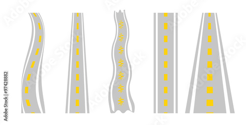 Set of Roads Isolated on White Background. Vector Illustration.