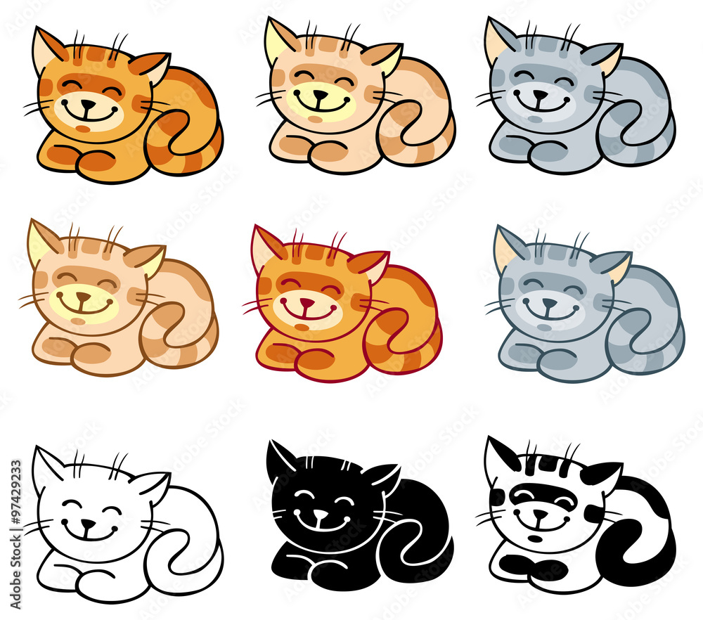 Set of the cats with multicolored contours Set of the cats with multicolored contours