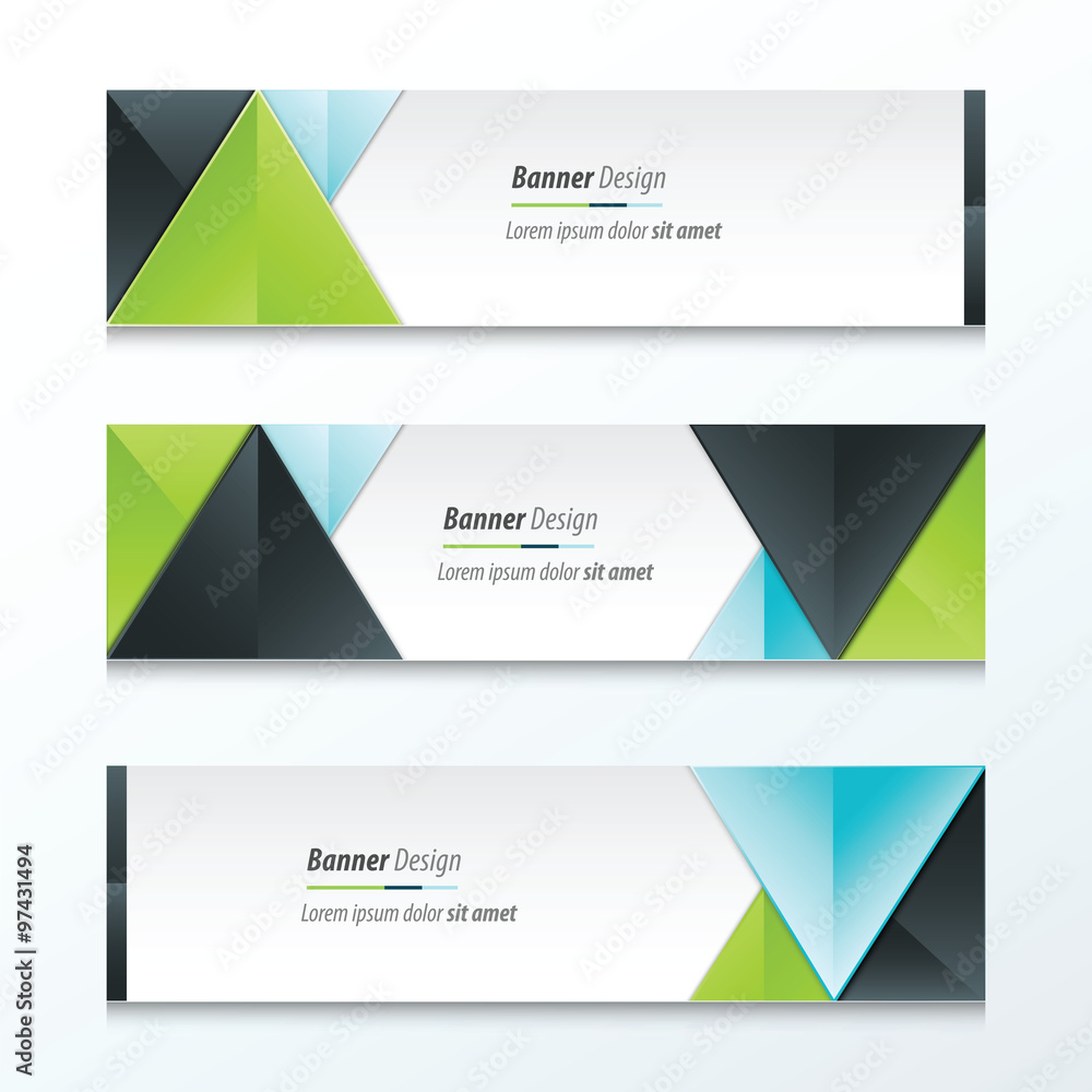 Fototapeta premium Set Bright modern abstract banner design, green, black, blue col