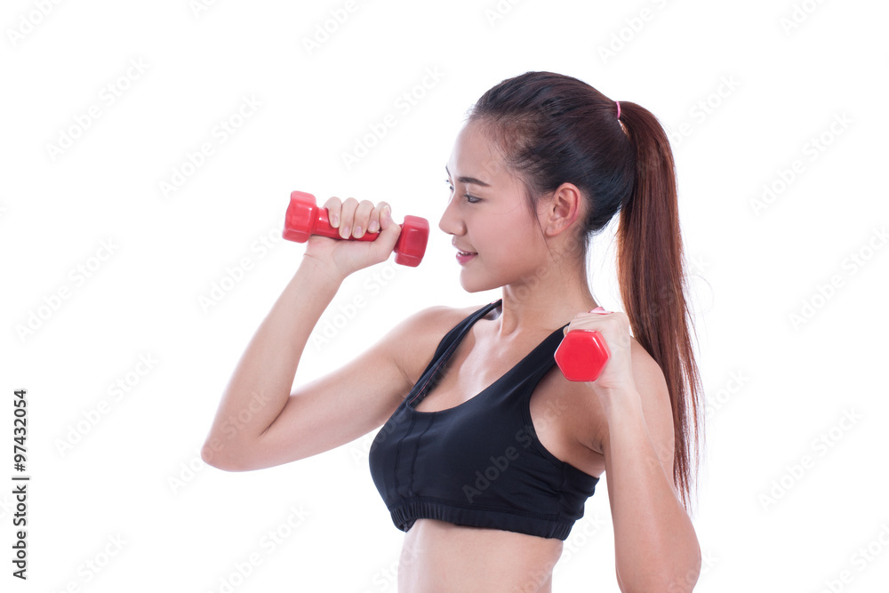 Sport young woman doing exercise with lifting weights Sport young woman doing exercise with lifting weights
