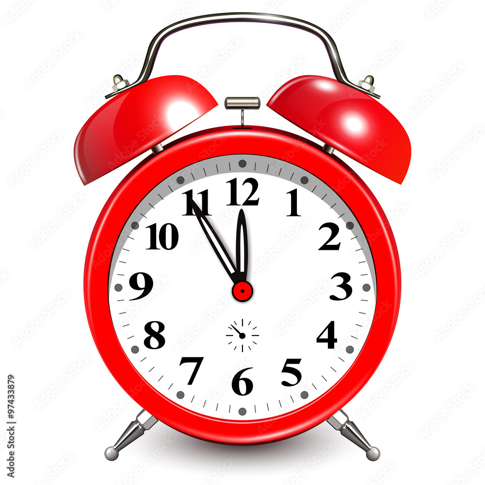 Alarm clock with five minutes to twelve o'clock. Stock Vector Adobe Stock