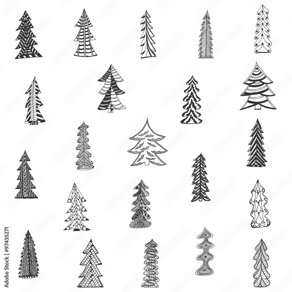 Obraz premium Doodle Christmas Tree Set on white Background