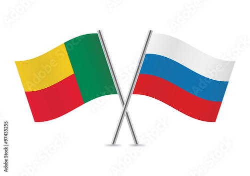 Benin and Russia flags. Vector illustration.