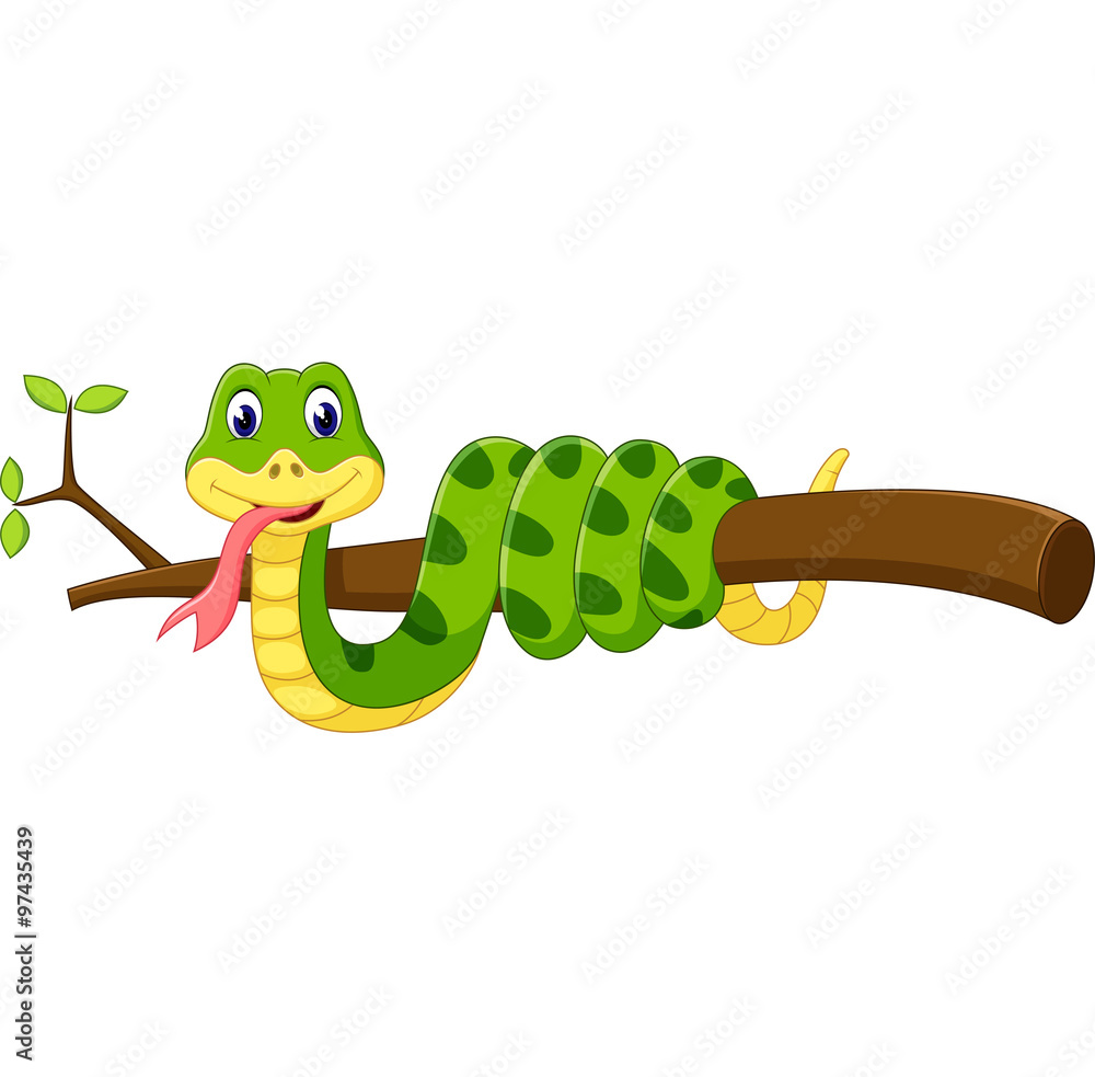 Fototapeta premium Cute green snake cartoon of illustration 