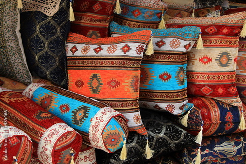 Colorful pillows at street market in Sarajevo , Bosnia and Herzegovina photo