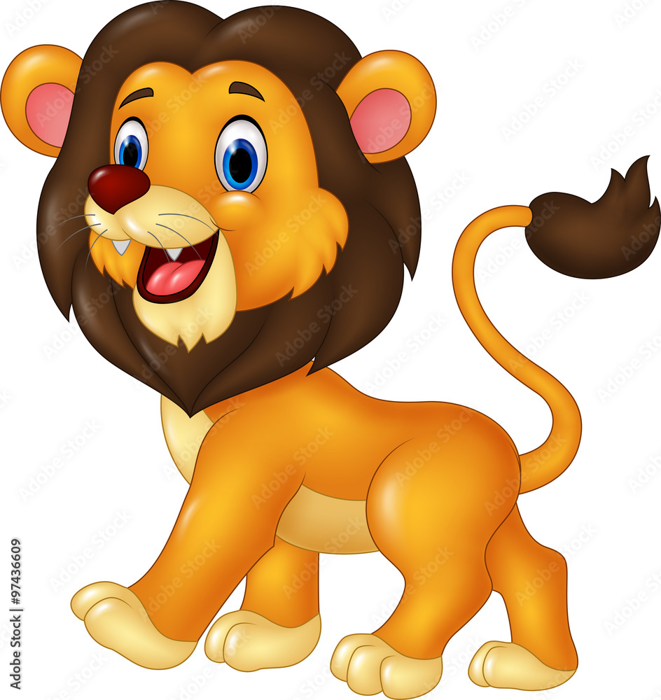 Cartoon funny lion walking isolated on white background Stock Vector |  Adobe Stock