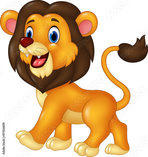 Fototapeta Naklejka Na Ścianę i Meble -  Cartoon funny lion walking isolated on white background