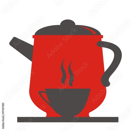 Teapot and cup, black and red vector icon.