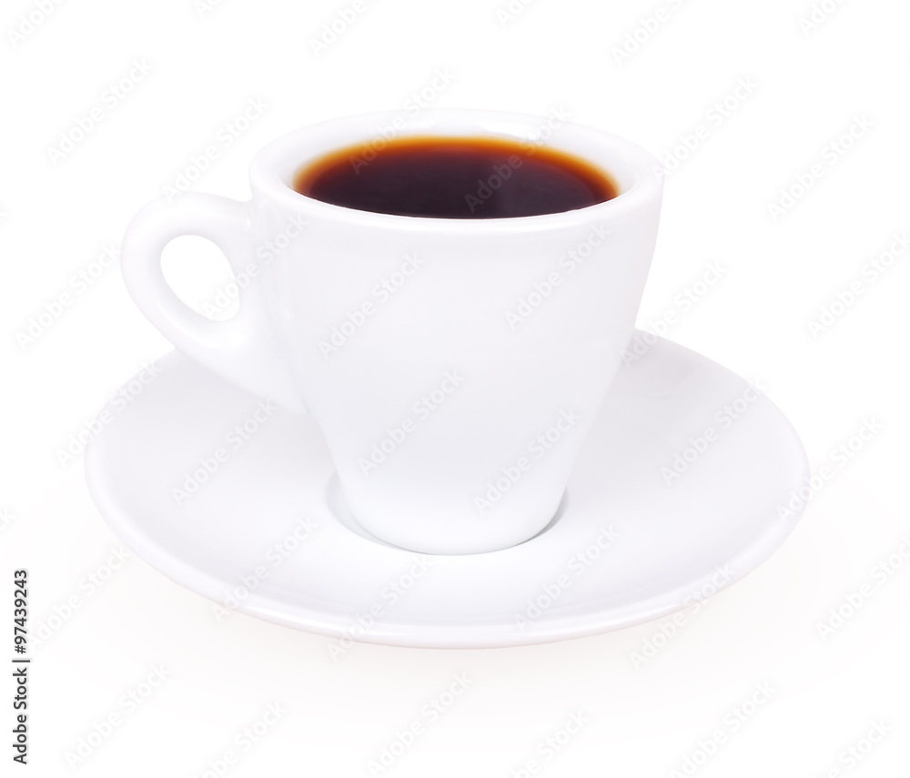 white cup of coffee on a saucer side view white cup of coffee on a saucer side view