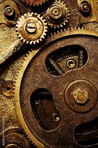close up view of gears from old mechanism